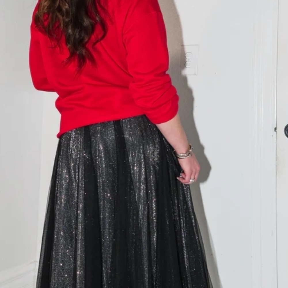 She + Sky Black Sparkle Midi Skirt - Picture 4 of 8